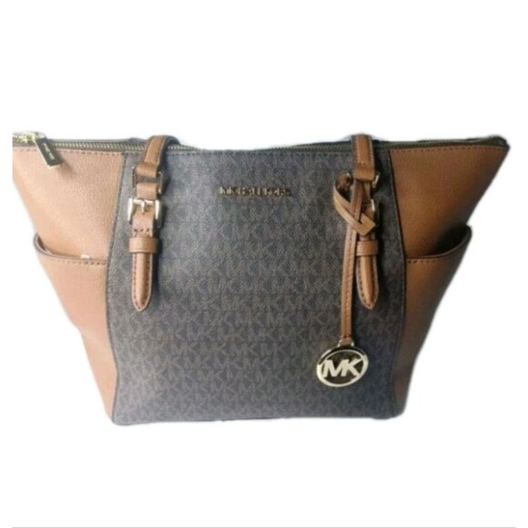 Michael Kors Charlotte Logo and Leather Top Zip Tote Bag~Brown - Picture 5 of 9